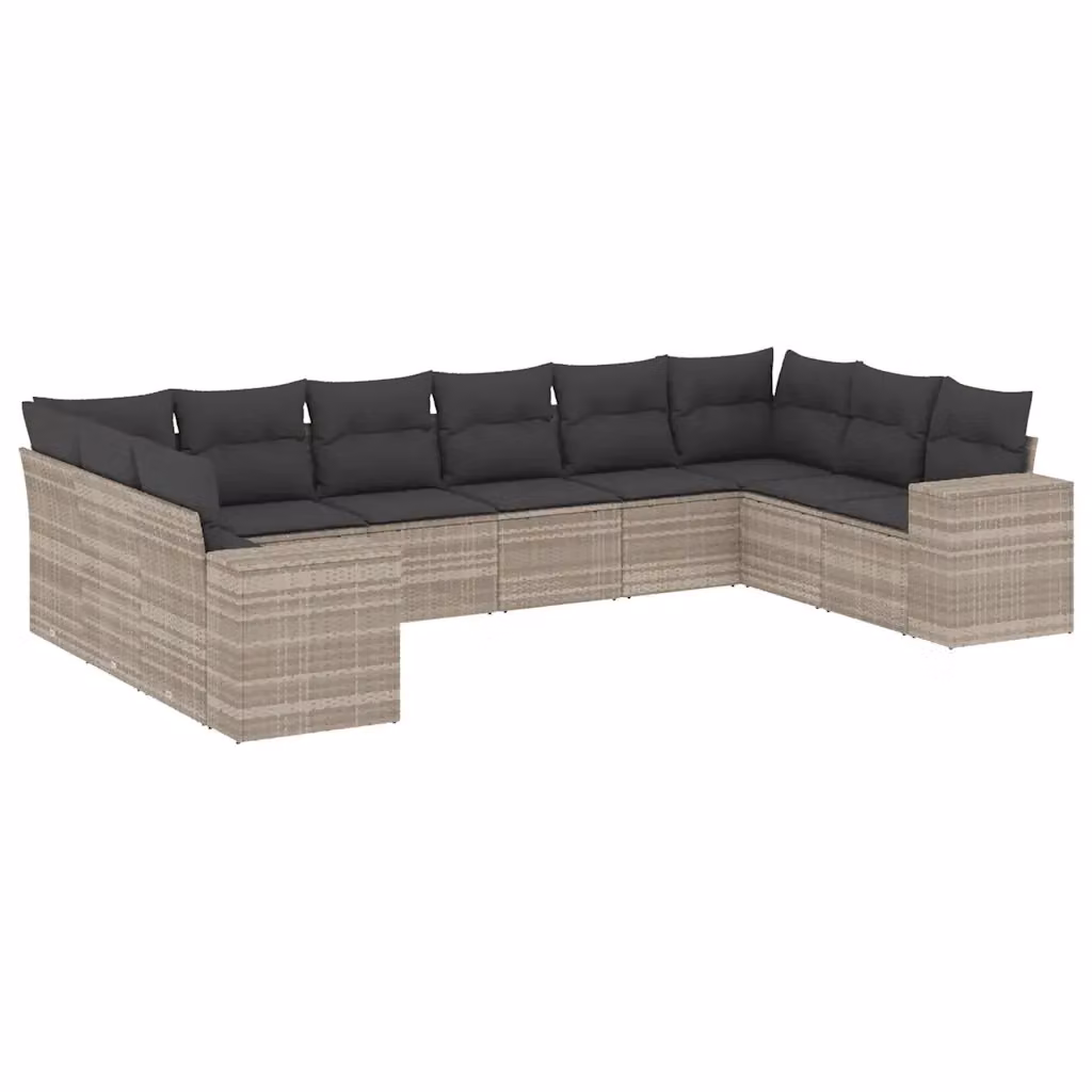 vidaXL Set Divano da Giardino a Forma di L in Polyrattan con Cuscini Grigio Chiaro – 2