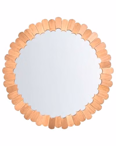Beliani Specchio da Parete Rotondo con Cornice in Legno di Paulownia Marrone Stile Scandinavo