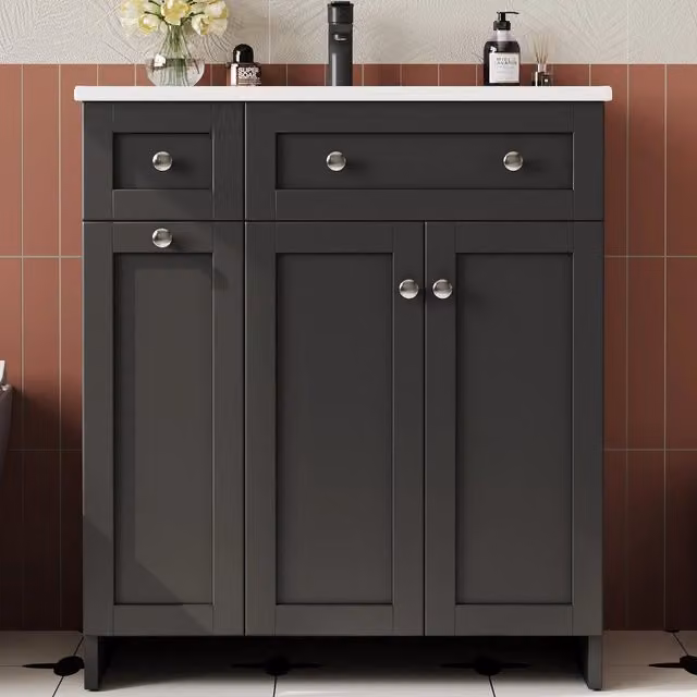 Mobile lavabo bagno freestanding WISHDOR nero con ante e cassetti soft close L: 76 cm, P: 47 cm, H: 86 cm