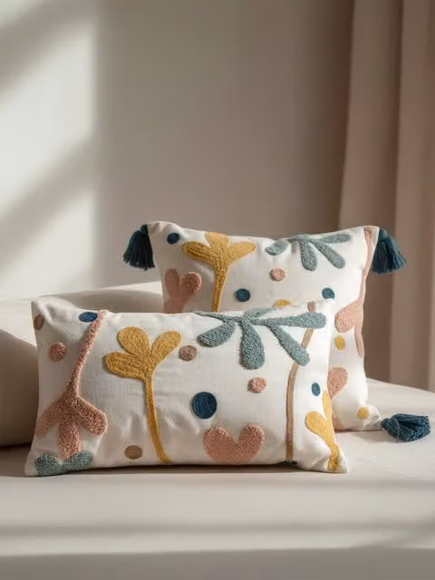 Cuscino Lilium Kenay Home con motivo floreale multicolore in cotone, L: 50 cm, P: 31 cm