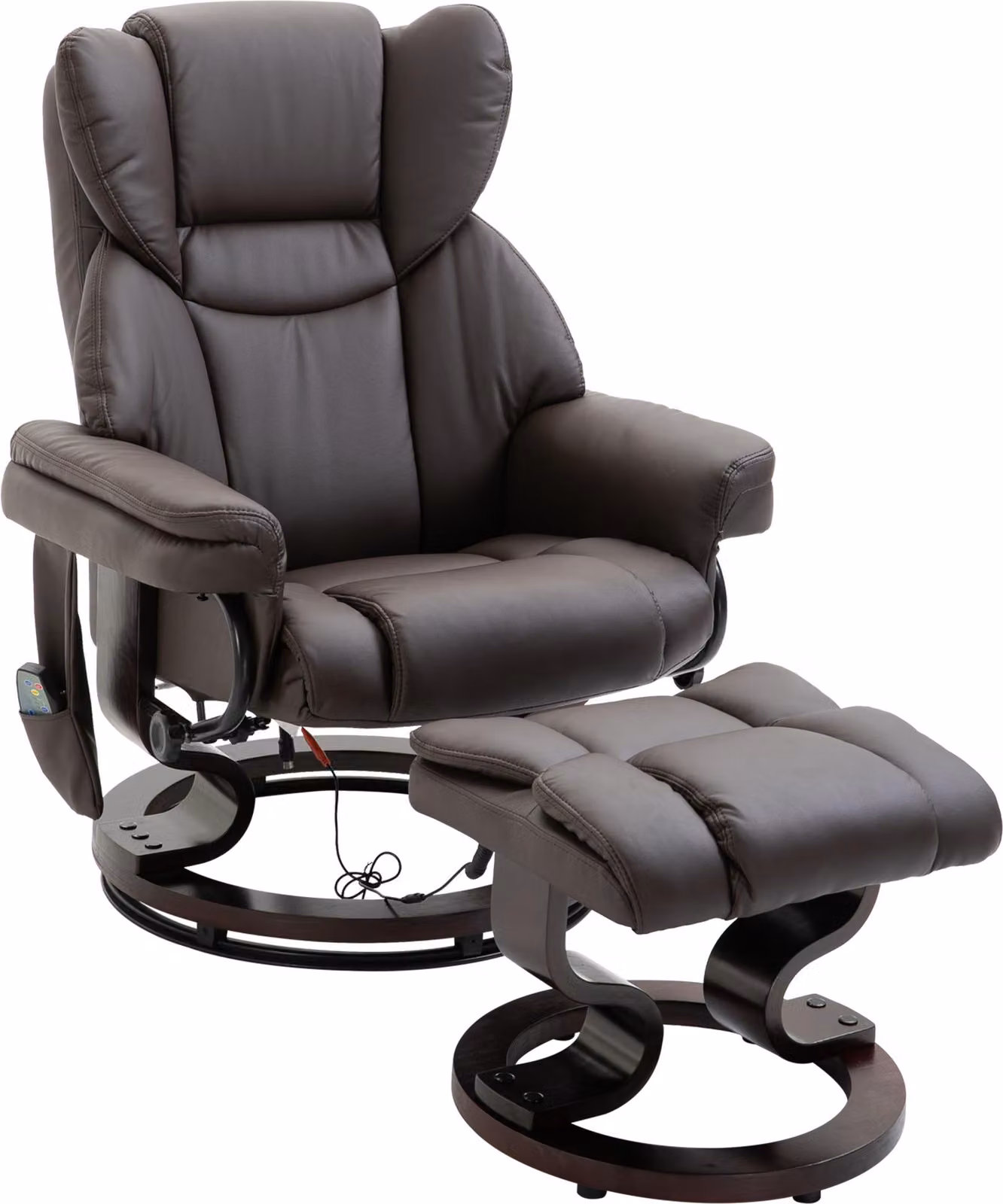 Poltrona relax Fortuna Lai Poltrona massaggiante con poggiapiedi e funzione reclinabile, ecopelle marrone 79x82x101 cm, comoda per il relax e il benessere | .de
