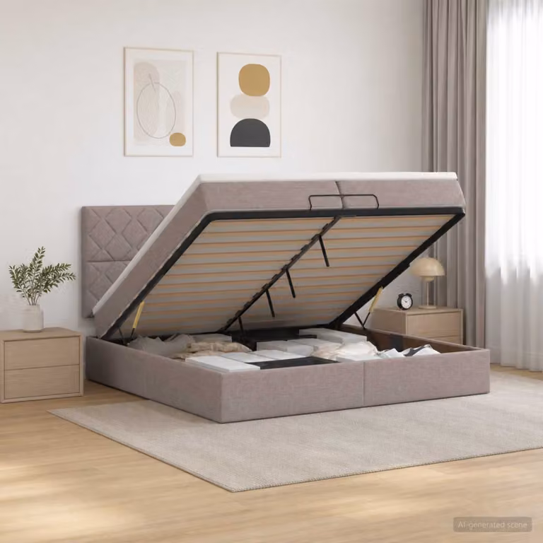 Letto ottomano con materasso vidaXL in tessuto Tortora L: 200 cm, P: 200 cm, H: 140 cm