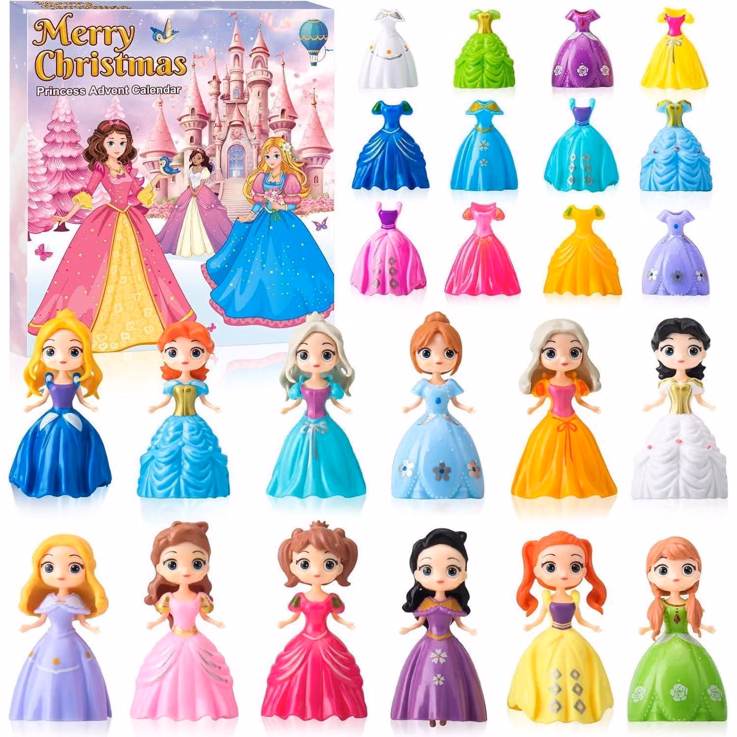 Calendario dell'Avvento a tema principessa per bambine, anno 2025, con 24 figure in cartoncino