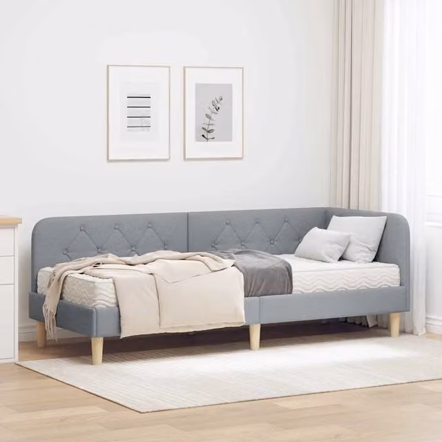 Letto ad angolo moderno vidaXL in tessuto grigio con struttura in legno e doghe fisse L/P/H: 200 x 80 x 84 cm