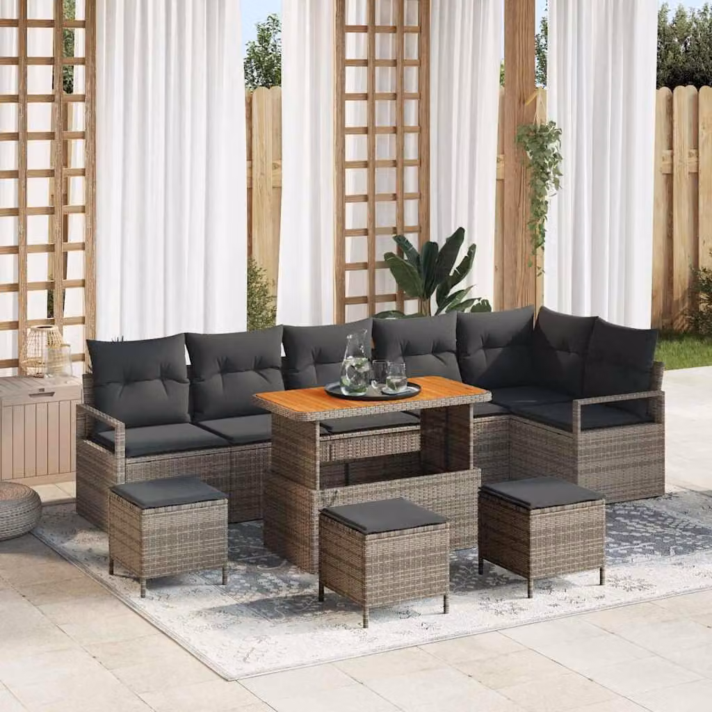 Maison Exclusive - Set da giardino composto da 10 pezzi, divano, colore grigio, realizzato in rattan sintetico
