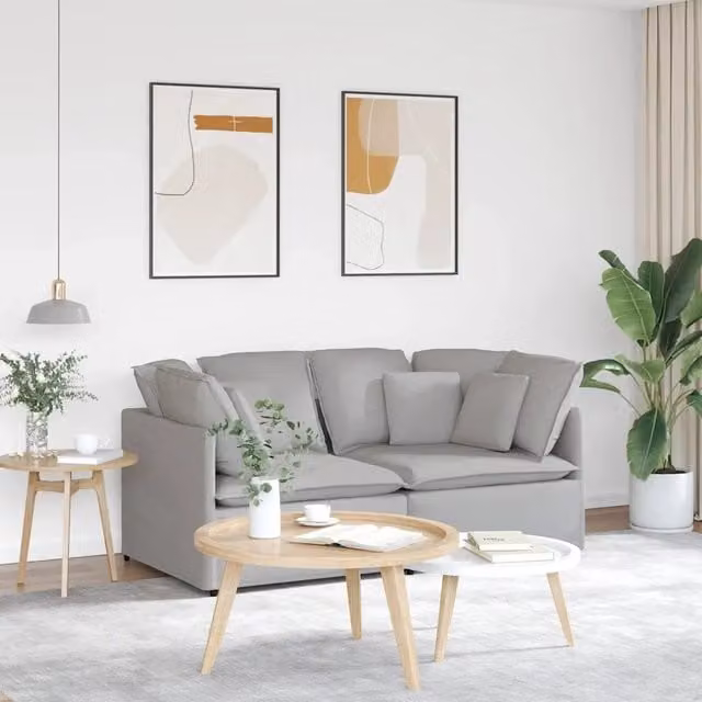 Divano Modulare con Cuscini in Tessuto Grigio Nuvola 3321246