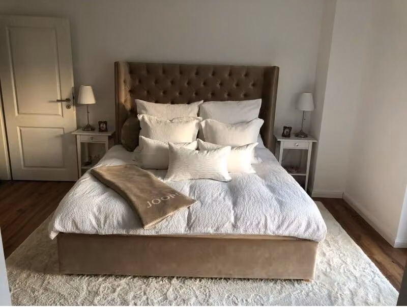 Chesterfield Bett Polster Doppel Hotel Betten Schlafzimmer 140x200cm Braun