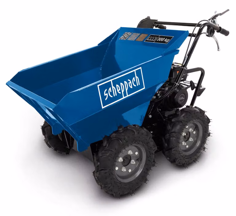 Dumper a benzina Scheppach DP3000 | 300 kg di portata | 5,6 CV | 3 marce avanti/1 retromarcia | trazione integrale | dumper mini motore carriola mini caterpillar