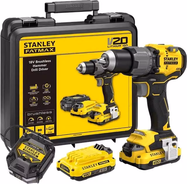 Trapano avvitatore a batteria Stanley Fatmax SFMCD726D2K-QW 18V, colore giallo