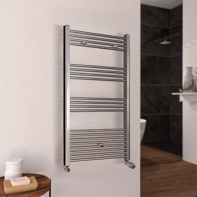 Termoarredo scaldasalviette in acciaio inox argento da parete H: 112 cm, L: 60 cm con interasse 55 cm