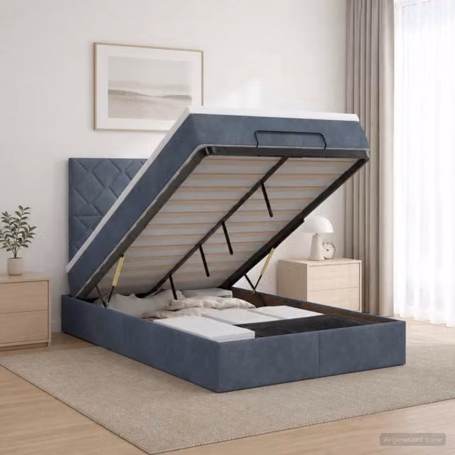 Letto ottomano moderno vidaXL in velluto grigio e bianco con base a sollevamento L/P/H: 120 x 200 x 140 cm