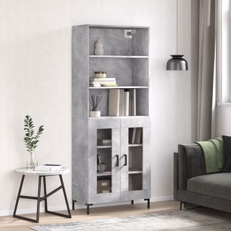 vidaXL Credenza Moderna Grigia con Ante in Vetro e Ripiani Interni, L/P/H: 69,5 x 34 x 180 cm