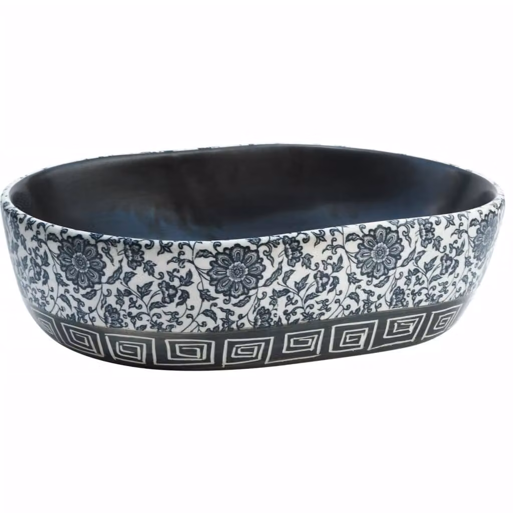 Lavabo da Appoggio Nero e Blu Ovale 47x33x13 cm Vetroceramica