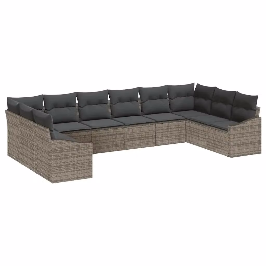 Set di divani da giardino vidaXL a forma di U in rattan grigio con cuscini e tavolino da caffè – 2