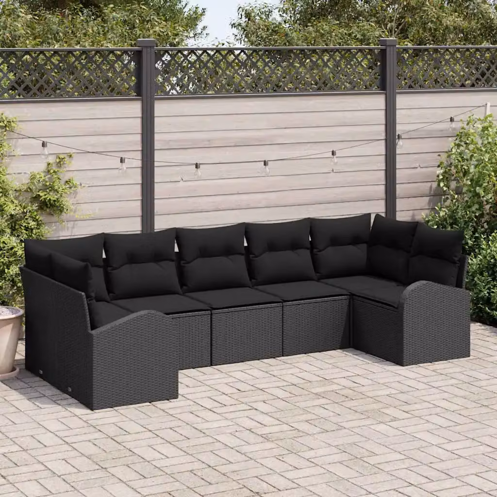 Set Divano da Giardino a L vidaXL in Polyrattan Nero con Cuscini e Struttura in Acciaio – 1