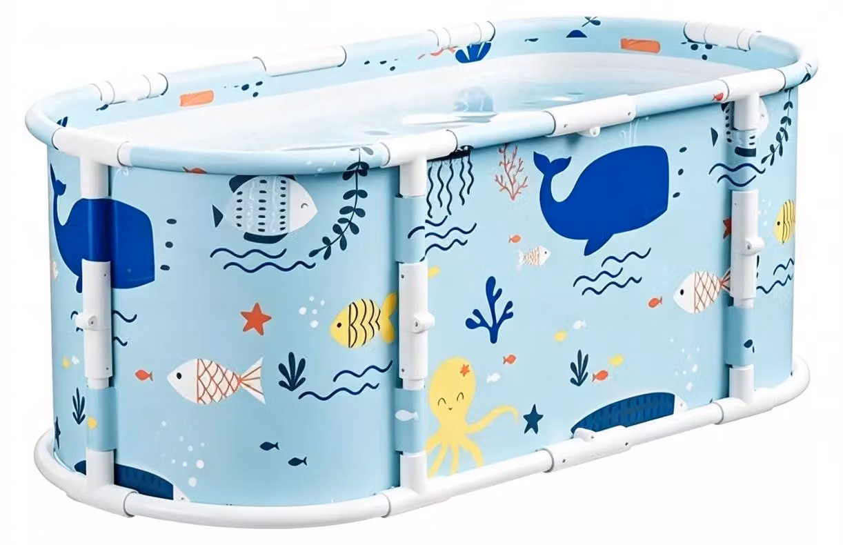 Vasca da bagno pieghevole e portatile - XXL per adulti - 115 × 50 × 60 cm - Capacità massima: 120 kg - Isolamento termico a 6 strati - Include struttura, cuscino e pompa ad aria - Tubo di scarico
