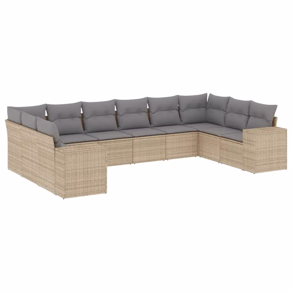 vidaXL Set Divano da Giardino a L 10 pz in Polyrattan con Cuscini Beige e Grigio e Struttura in Acciaio – 2