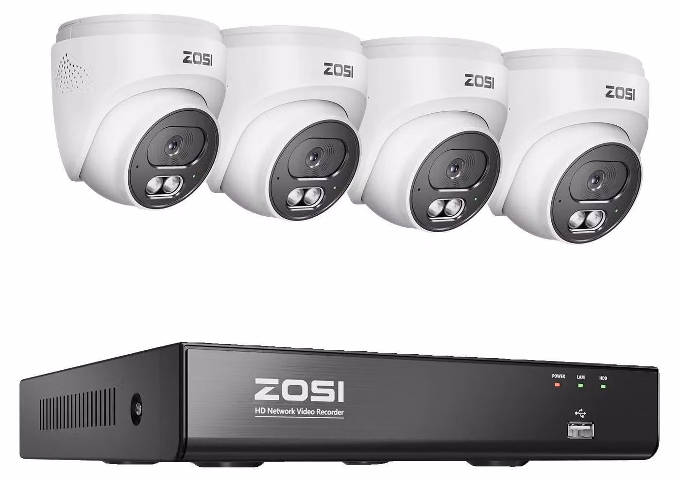 Sistema di videosorveglianza, risoluzione 4K, rilevamento avanzato del movimento, 4 telecamere da 8 MP, 2 TB