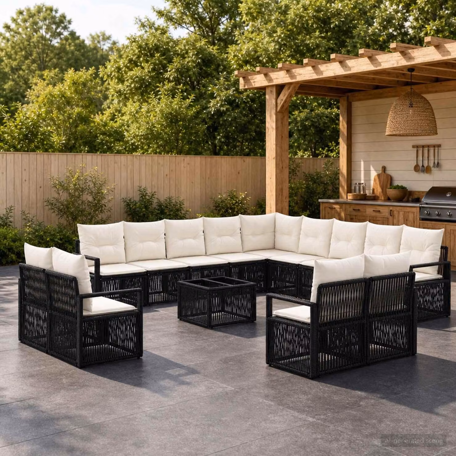 Maison Exclusive - Set da giardino composto da 14 pezzi, divano in rattan sintetico nero