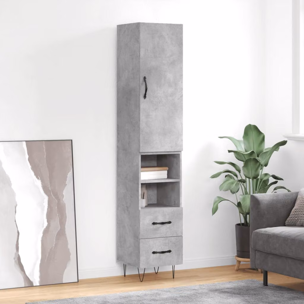 Credenza moderna vidaXL in legno e metallo Grigio opaco L: 34,5 cm, P: 34 cm, H: 180 cm