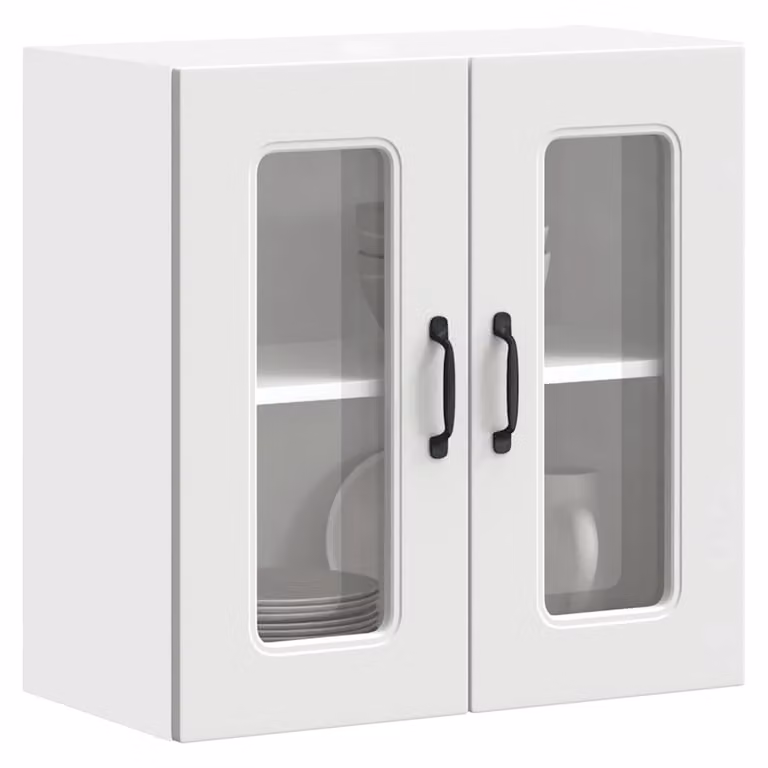 Pensile da cucina moderno vidaXL Kalmar bianco con ante in vetro e ripiani interni L 60 cm, H 31 cm, P 60 cm