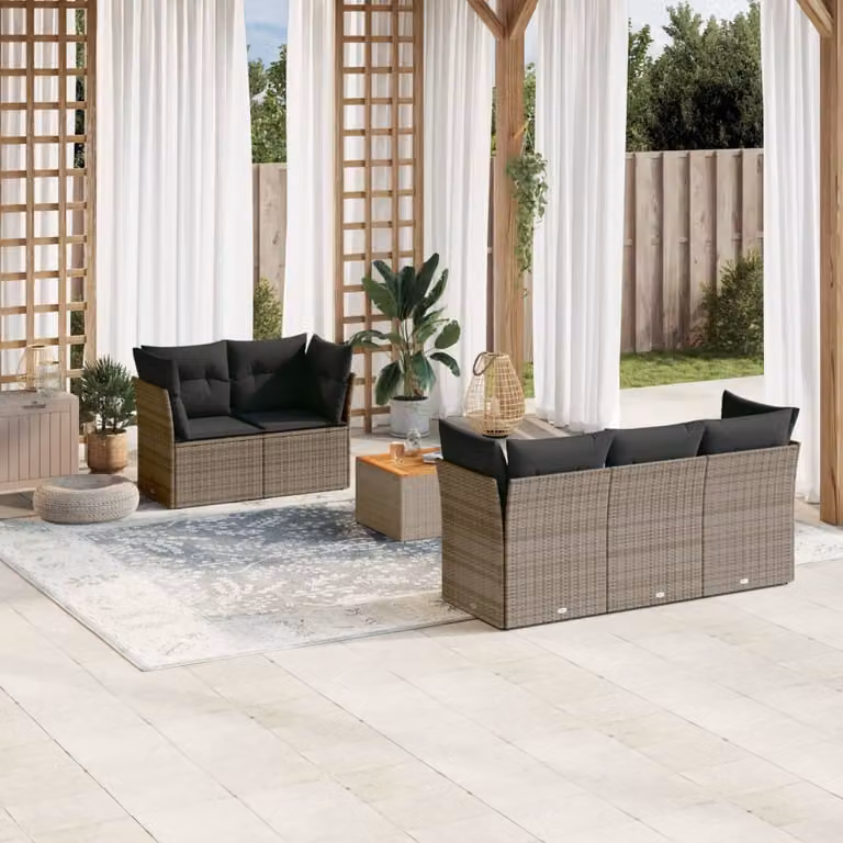 vidaXL Set Divano da Giardino a L in Polyrattan Grigio con Cuscini e Tavolino da Caffè