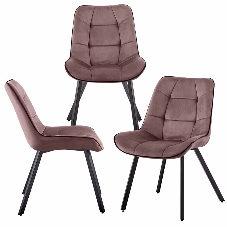 Sedie in velluto Sedie in tessuto Sedie imbottite Sedie da sala da pranzo Sedie da cucina in velluto Gambe in metallo , Qtà:3 pz;Colore:Rosa polvere