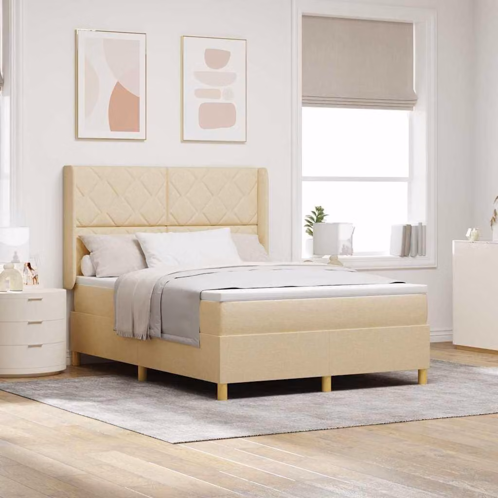 Maison Exclusive - Letto boxspring con testiera color crema 140 x 200 cm in tessuto