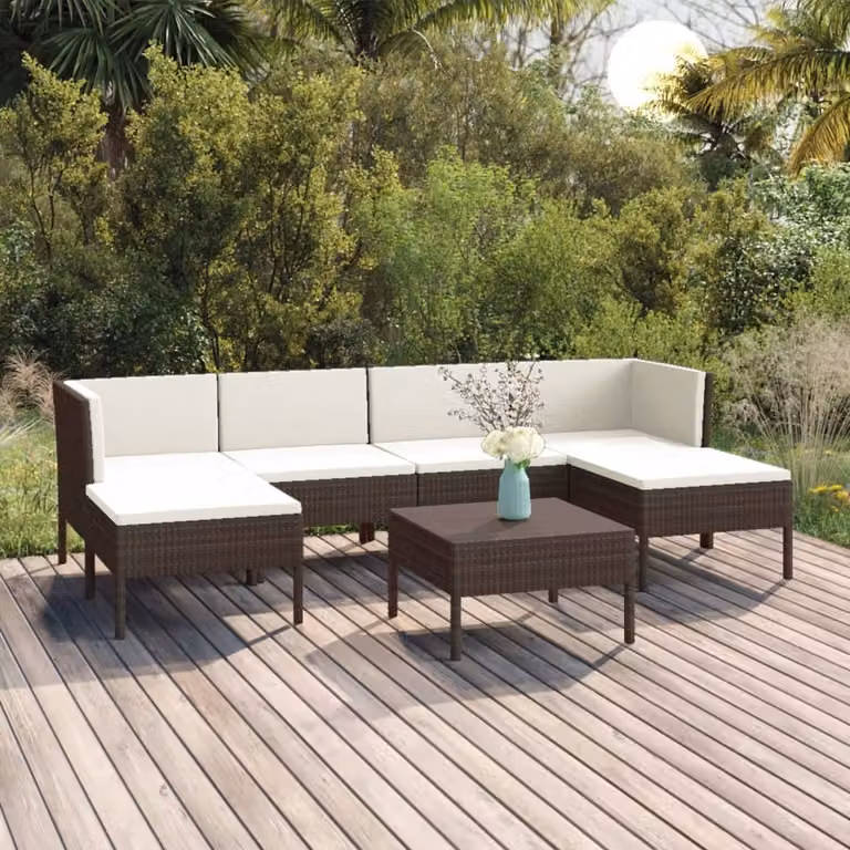 Maison Exclusive - Set da giardino da 7 pezzi con cuscini in polyrattan marrone