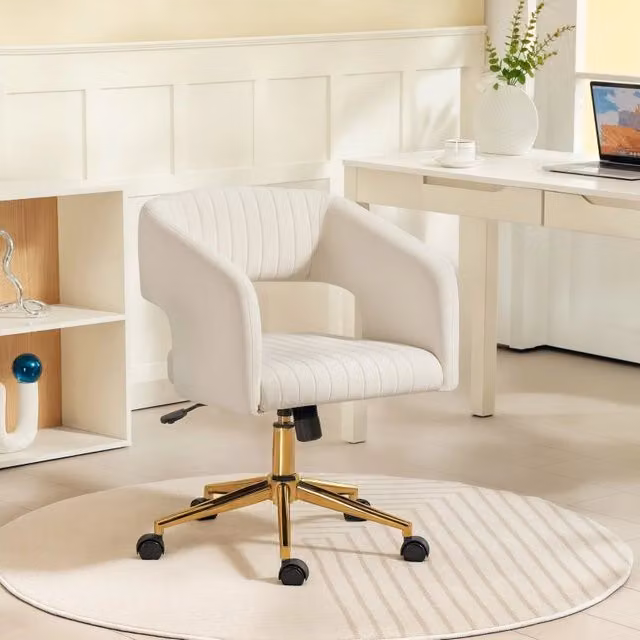Sedia da ufficio girevole REDOM in poliestere bianco, L: 61 cm, P: 62 cm, H: 76-84 cm