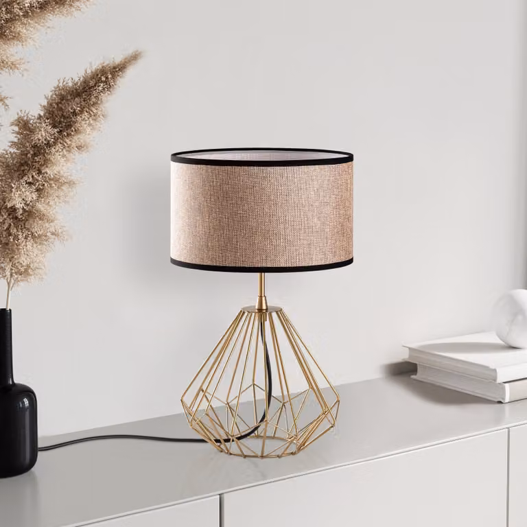 Opviq, Diamond - S-712, lampada da tavolo, oro, corpo in metallo, 25 x 25 x 43 cm