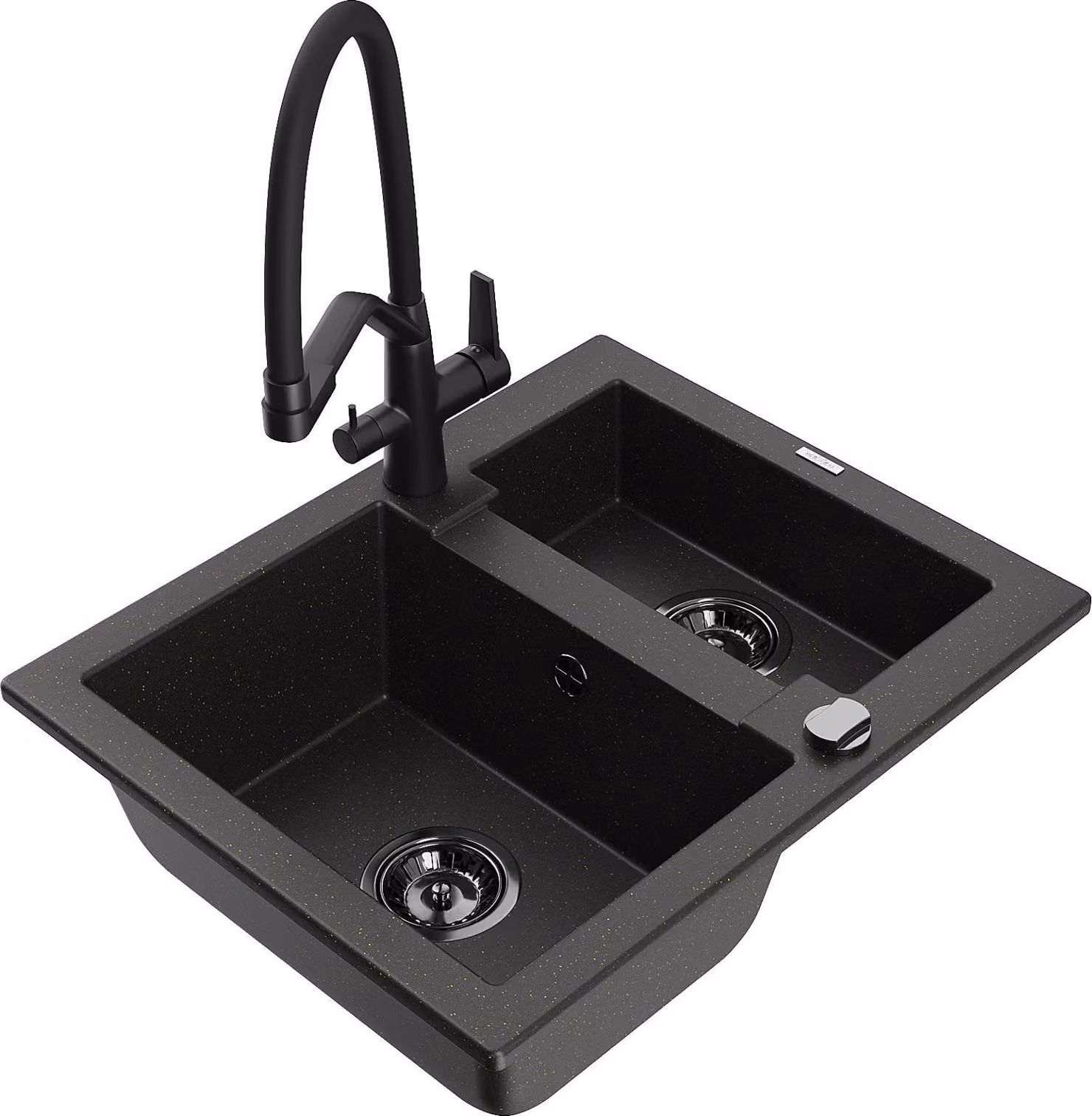 Mexen Carlos lavello in granito a 1,5 vasche con miscelatore da cucina Duo, nero/oro metallizzato - 6518-75-671701-70-B