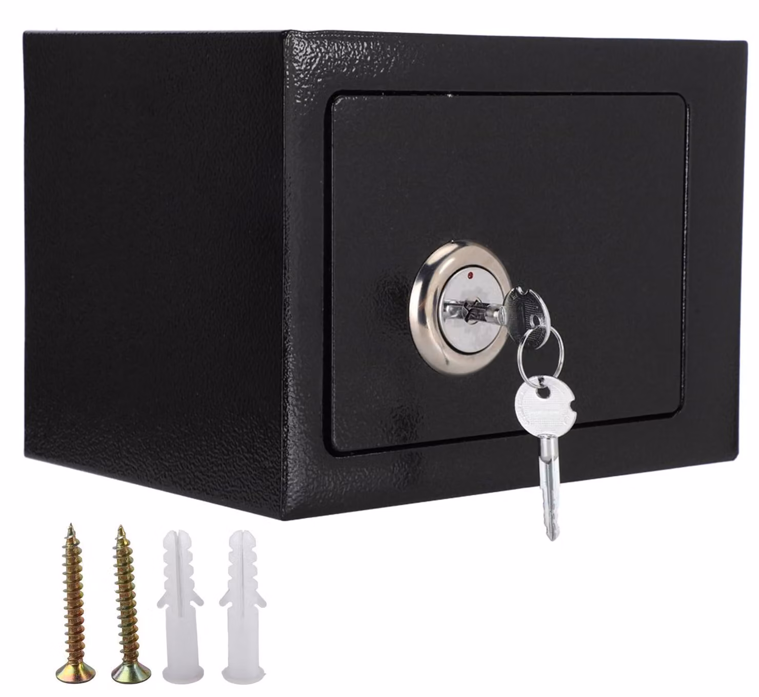 Cassaforte con serratura a chiave, armadietto portaforti con fori preforati, cassaforte da parete per denaro, dimensioni 23 x 17 x 17,3 cm, colore nero