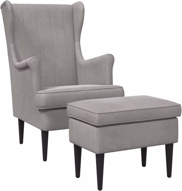 Set Divano Sedia-Poltrona con Ottomano 2 Pezzi in Velluto Grigio Chiaro con Braccioli e Struttura Moderna