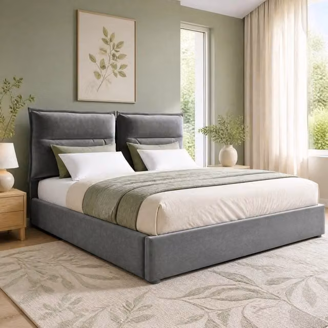 Letto matrimoniale 140x200 cm con contenitore; testiera regolabile; velluto grigio