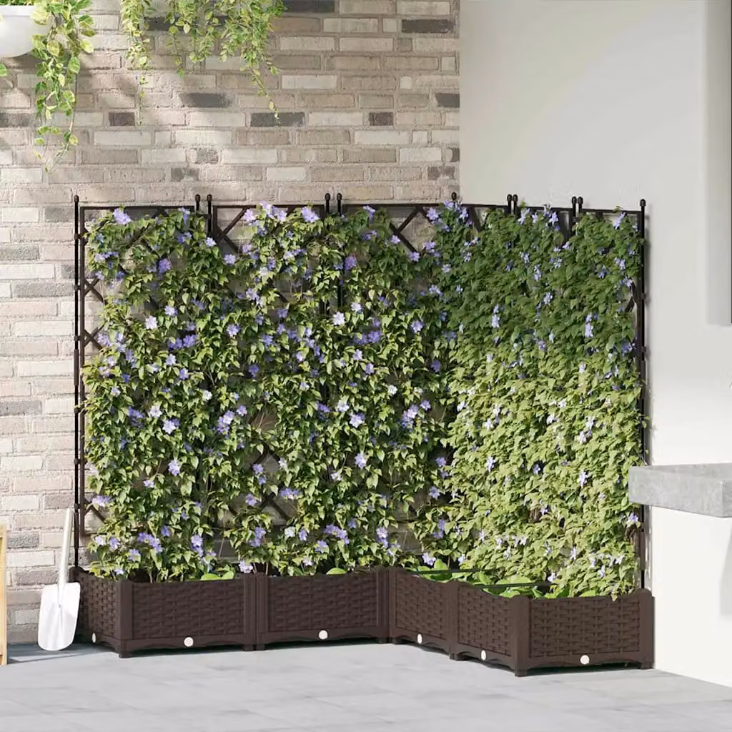Set di 5 vasi da giardino con supporto a traliccio vidaXL in plastica, colore marrone, L 120 x P 120 x H 125,5 cm