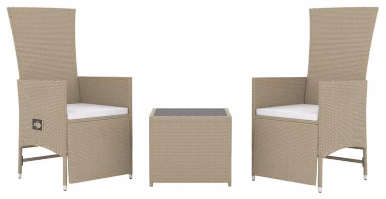 Set da salotto da esterno, 3 pezzi, color beige - Arredamento da giardino in rattan sintetico - Struttura in acciaio - Include cuscini per seduta - Adatto per l'esterno - Set da giardino