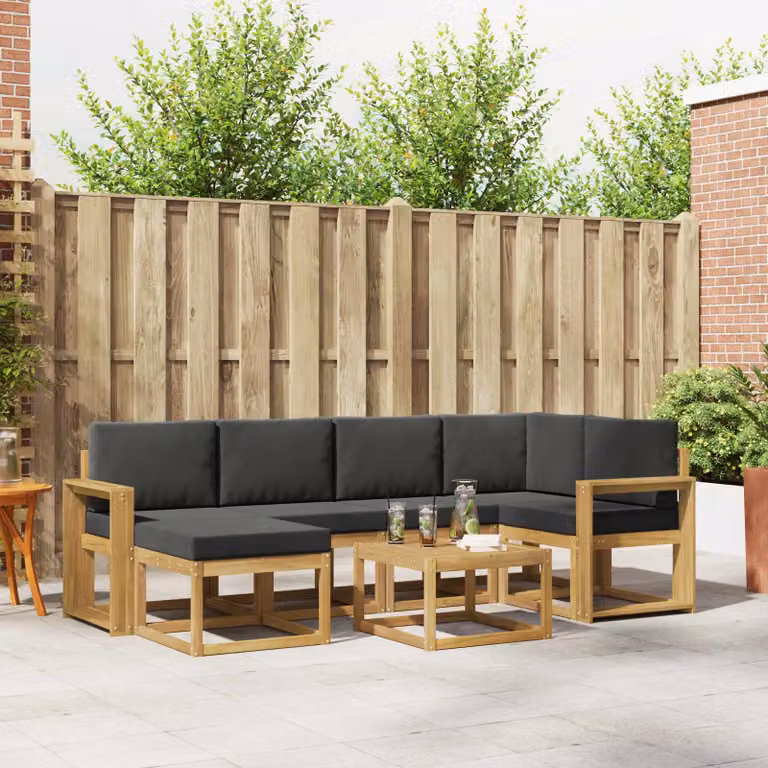 vidaXL Set di divani da esterno moderno in legno di acacia con cuscini, 7 pezzi, Bianco e Antracite