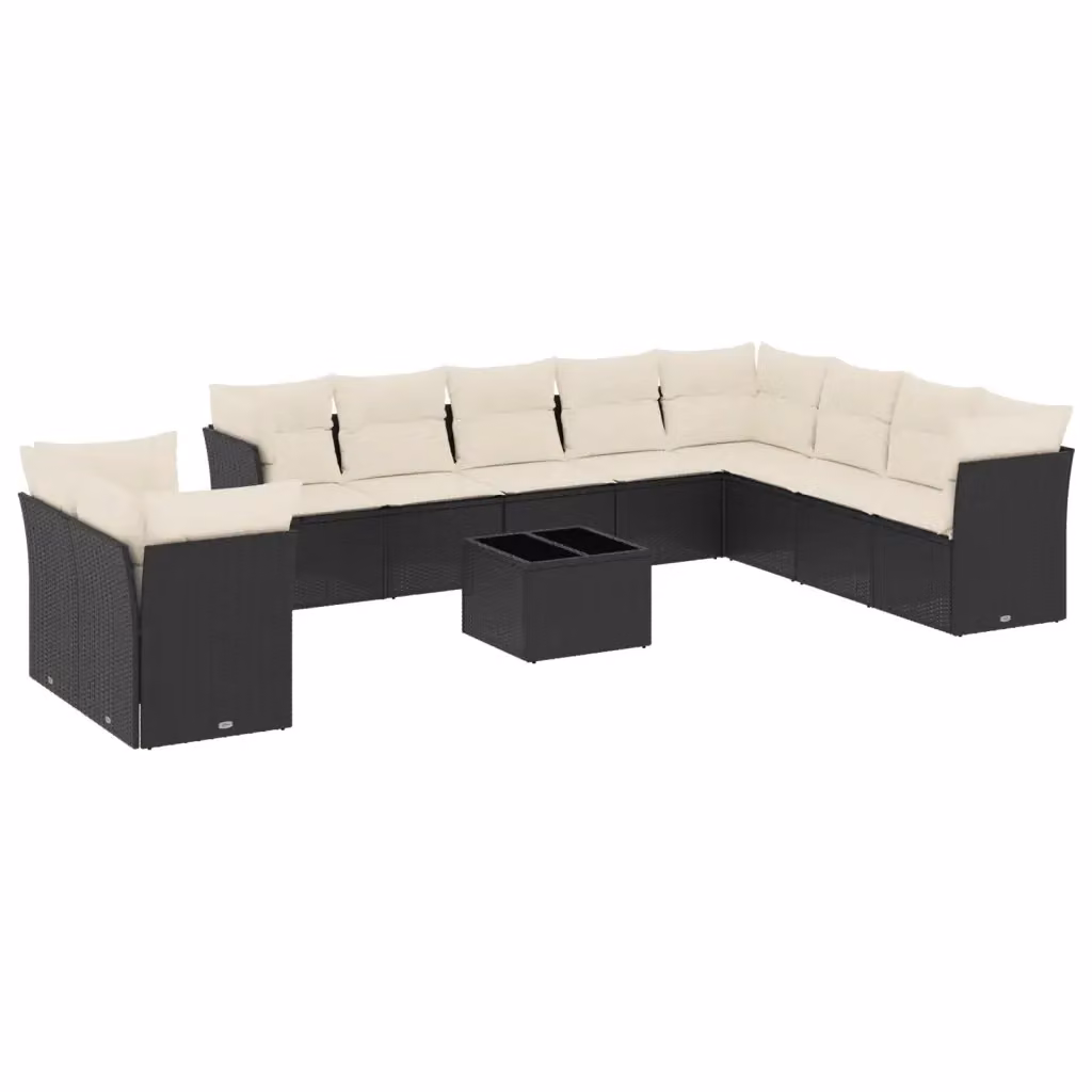 vidaXL Set Divani da Giardino 11 pz a Forma a L con Cuscini e Tavolino da Caffè Nero – 2