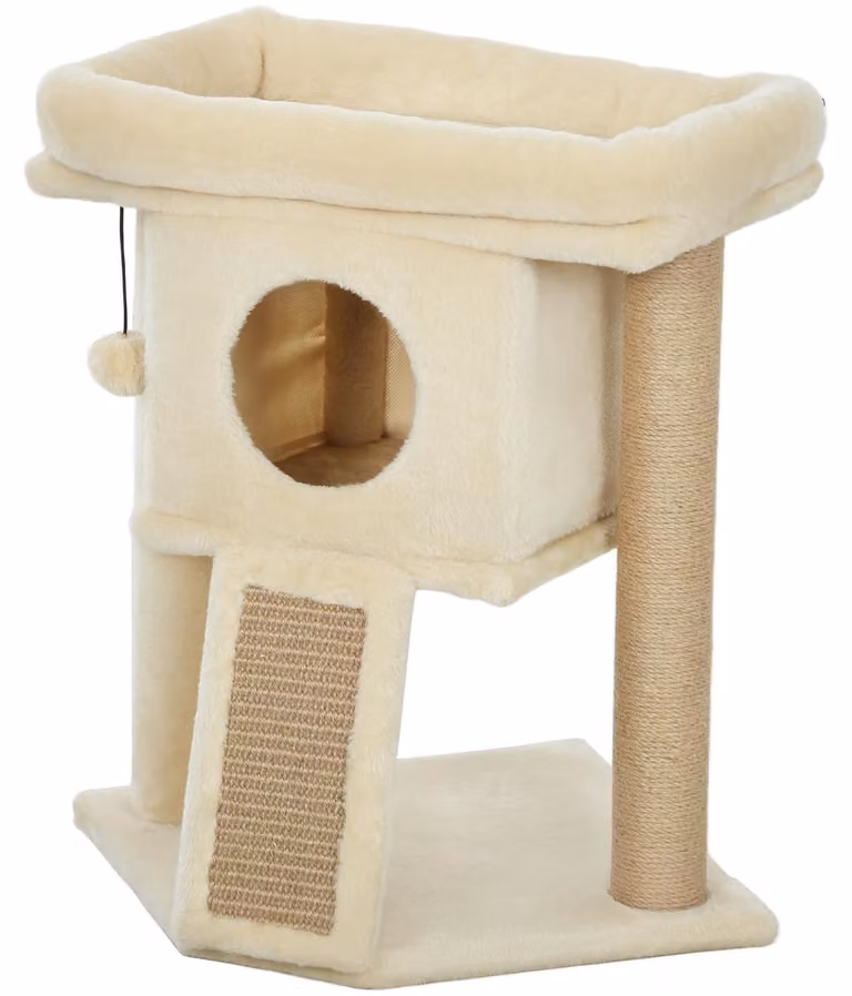 PawHut Tiragraffi 57 cm - Tiragraffi piccolo con cuccia e piattaforma di riposo - Beige