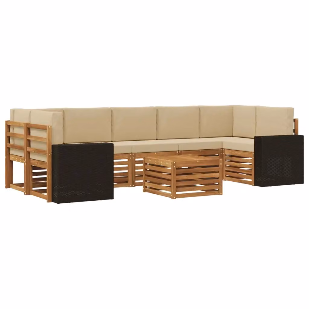Set di divani da esterno moderno vidaXL in legno di acacia con tavolino e cuscini, colore beige e sabbia, 8 pezzi – 2