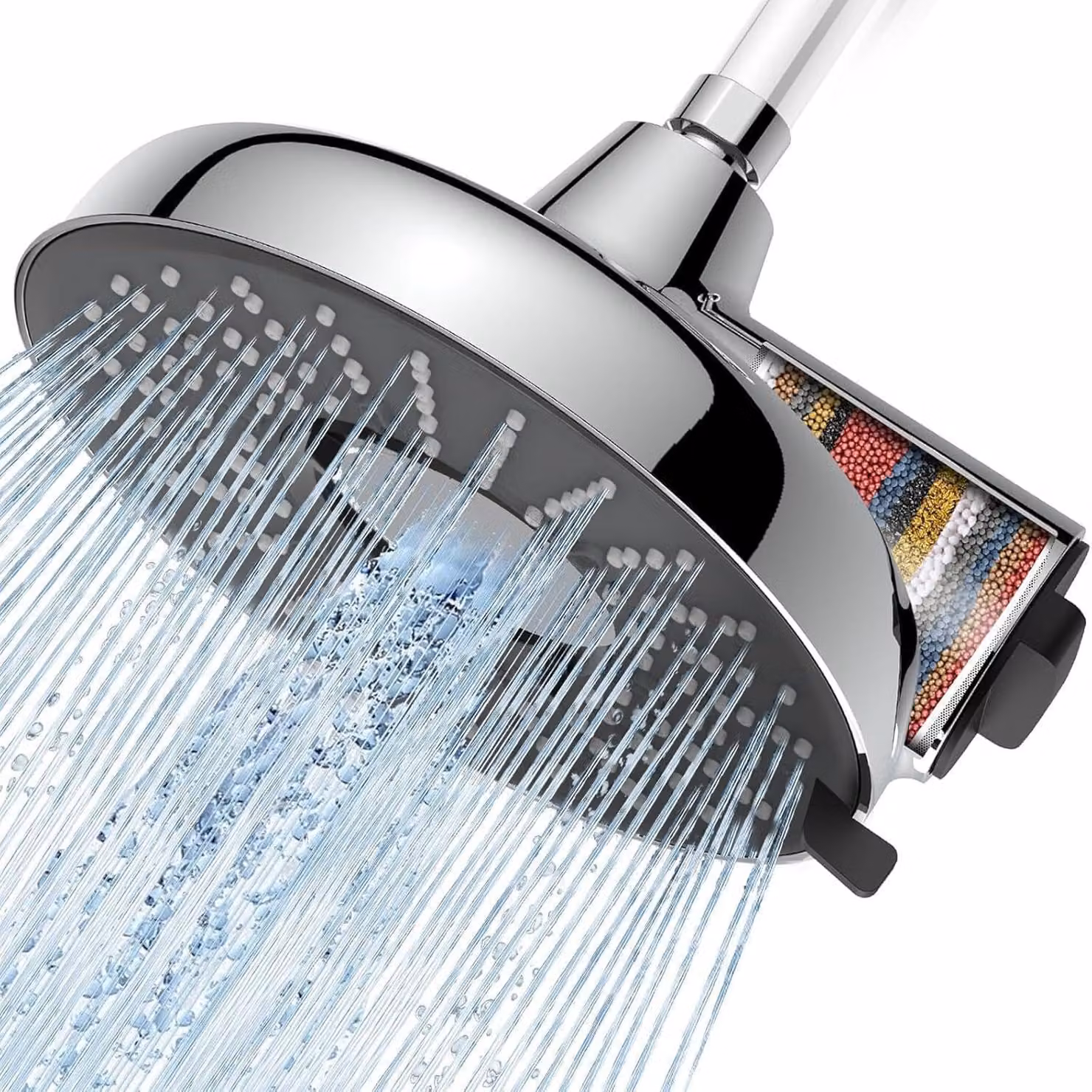 Testina doccia filtrata da 8 pollici, alta pressione, a pioggia, con filtro a 18 stadi per l'addolcimento dell'acqua dura. Disponibile in ABS cromato. Offre 3 modalità di spruzzo