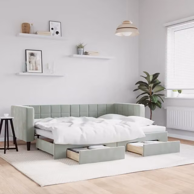 Divano Letto Estraibile con Cassetti vidaXL in Velluto Grigio L: 80 cm, P: 200 cm – 1