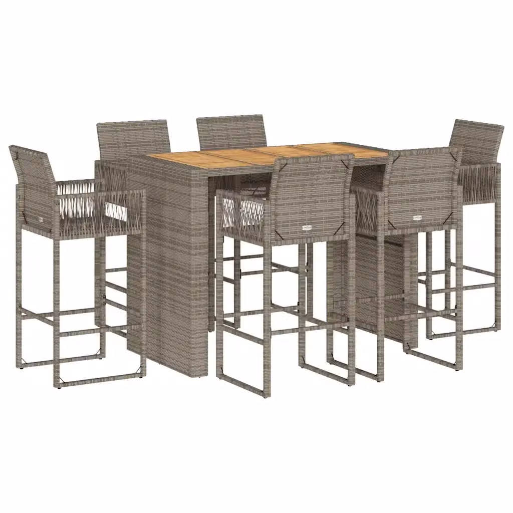 Set Bar da Giardino vidaXL in Polyrattan e Legno di Acacia Grigio 7 Pezzi – 2
