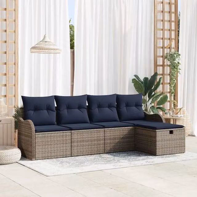 Set Divano da Giardino 5 pz 4-Numero di posti Grigio e Blu Navy 3358964