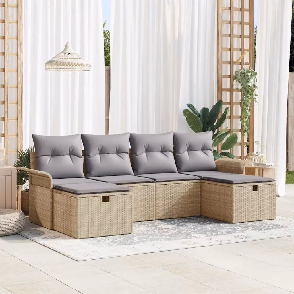vidaXL Set Divano da Giardino 6 pz in Polyrattan con Cuscini Beige e Grigio