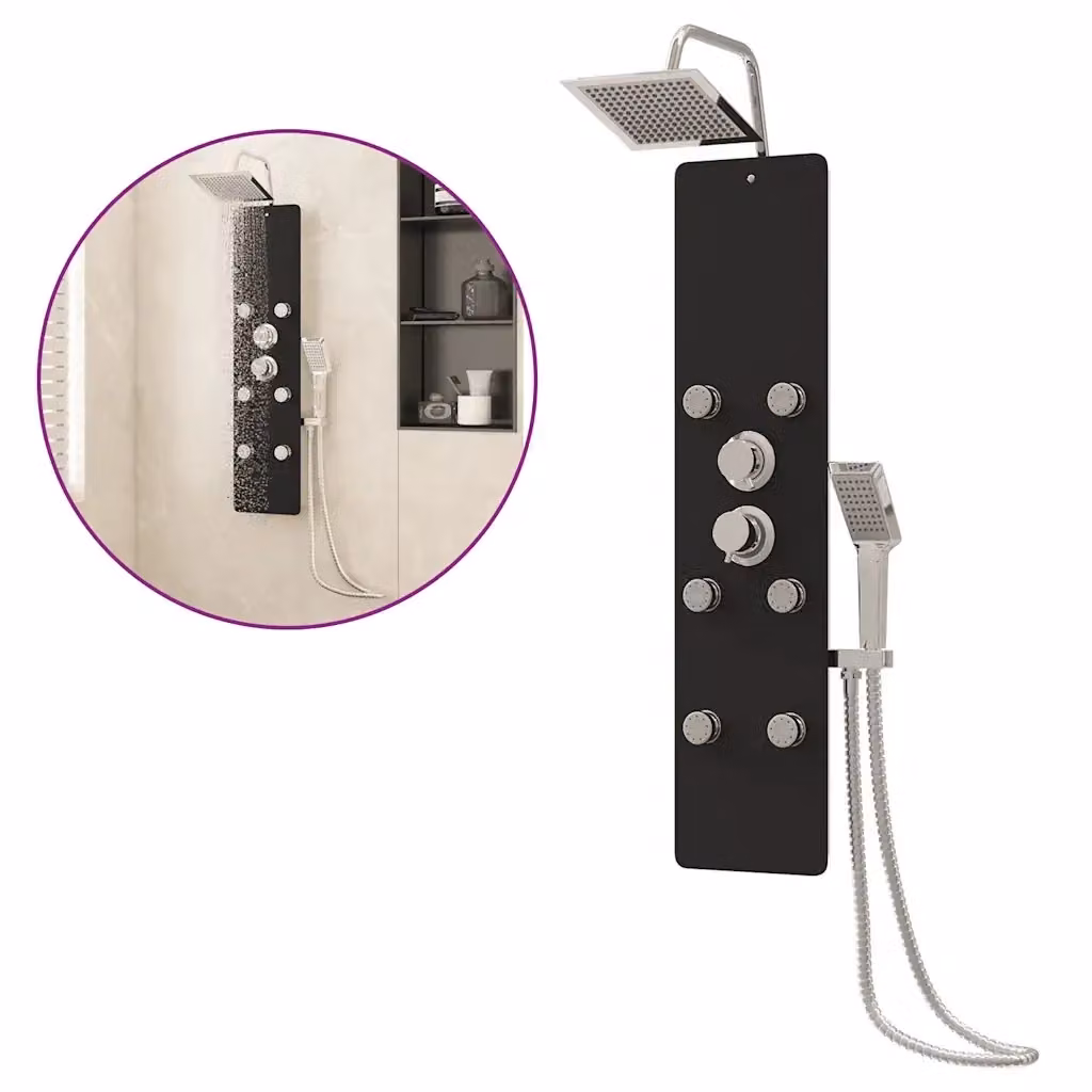 Pannello Doccia Walk-in vidaXL in Vetro e Acciaio Inox Nero Opaco L/P/H: 47,5 x 25 x 130 cm