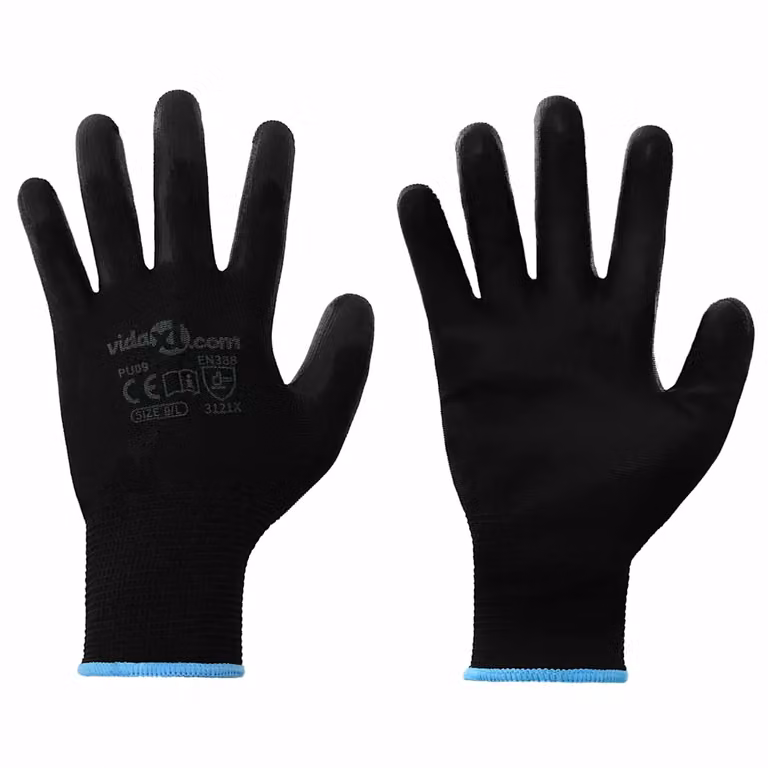 Set di 12 guanti da lavoro vidaXL in poliestere colore nero, taglia L