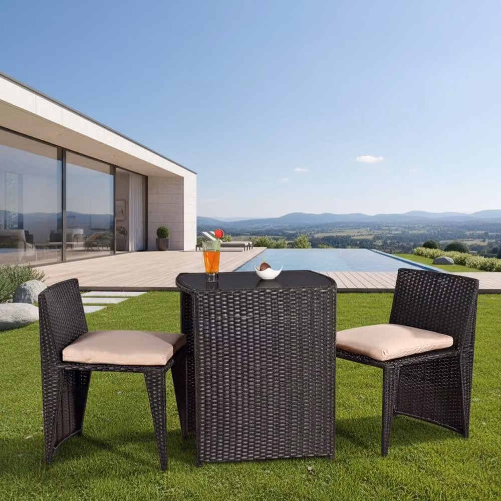 set da giardino in polyrattan a 3 pezzi Set di sedute da giardino per balcone nero