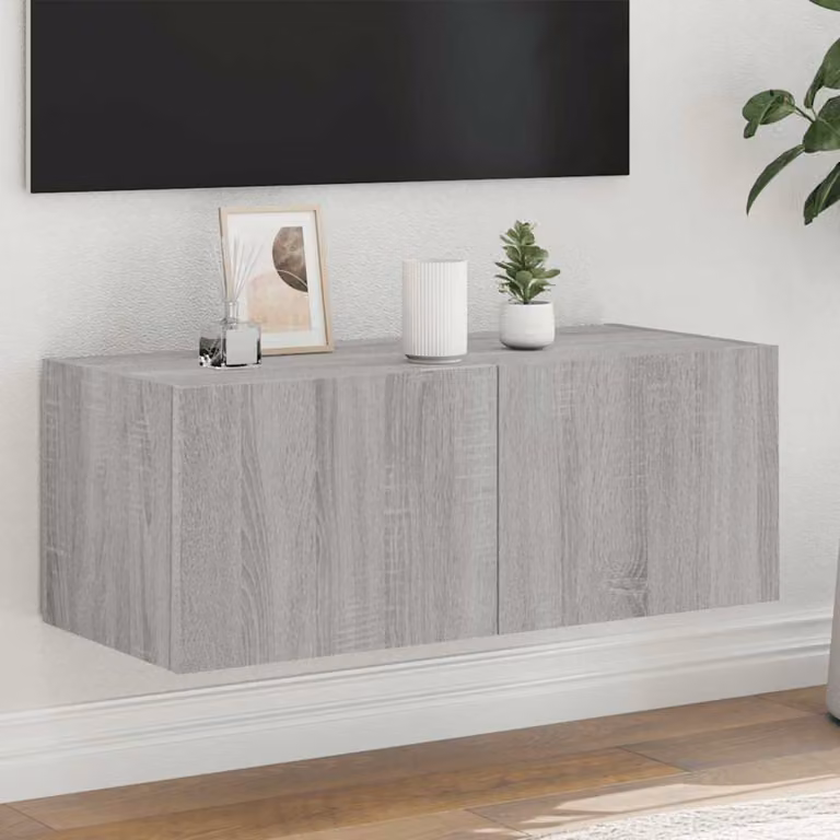 Mobile TV a parete vidaXL con luci LED integrate, Grigio, L 80 x P 35 x H 31 cm